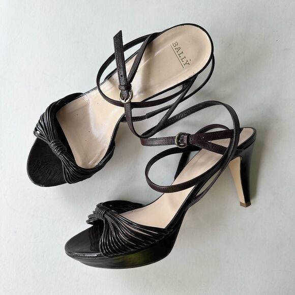 Bally ‘Jael’ Chocolate Brown Strappy Heeled Sandals Wrap Ankle Strap 6.5 - Picture 3 of 16